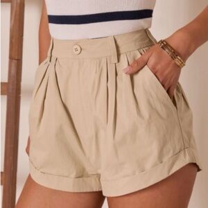 VICI Beige Women's High Waisted Pleated Shorts